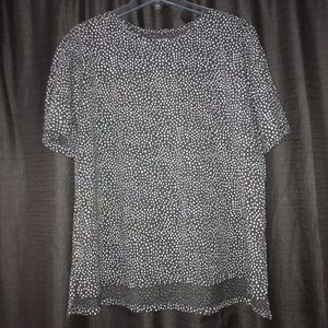 Woman within 1X plus size grey and white polka dot top
